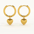 Minimalist Romantic Heart Drop Hoop Earrings 925 Sterling Silver Yellow Plated