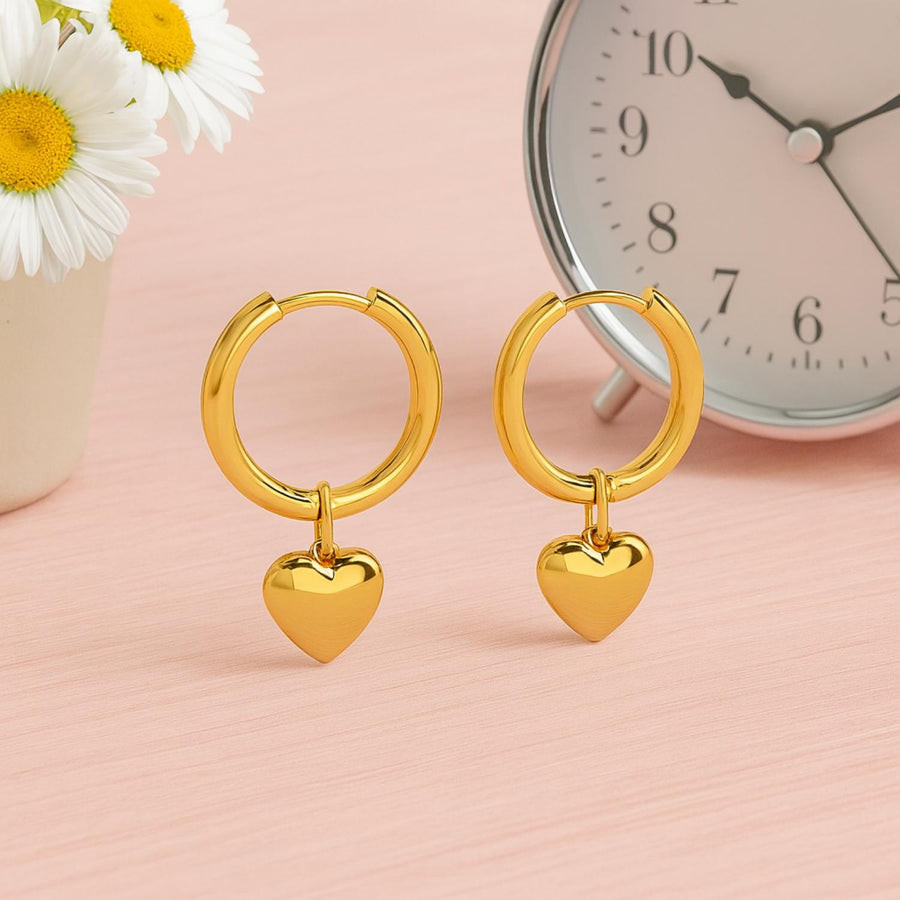 Minimalist Heart Drop Hoop Earrings – 925 Sterling Silver