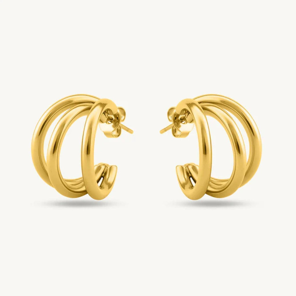 Triple Bold Chunky Hoop Earrings 925 Sterling Silver Yellow Plated