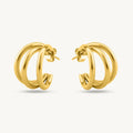Triple Bold Chunky Hoop Earrings 925 Sterling Silver Yellow Plated