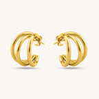 Triple Bold Chunky Hoop Earrings 925 Sterling Silver Yellow Plated