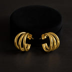 Triple Bold Chunky Hoop Earrings 925 Sterling Silver Yellow Plated