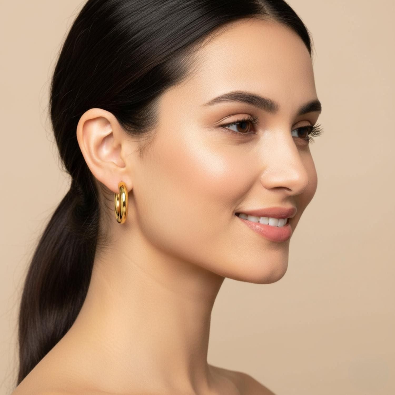 Classic Gold Round Hoop Earrings 925 Sterling Silver Yellow Plated