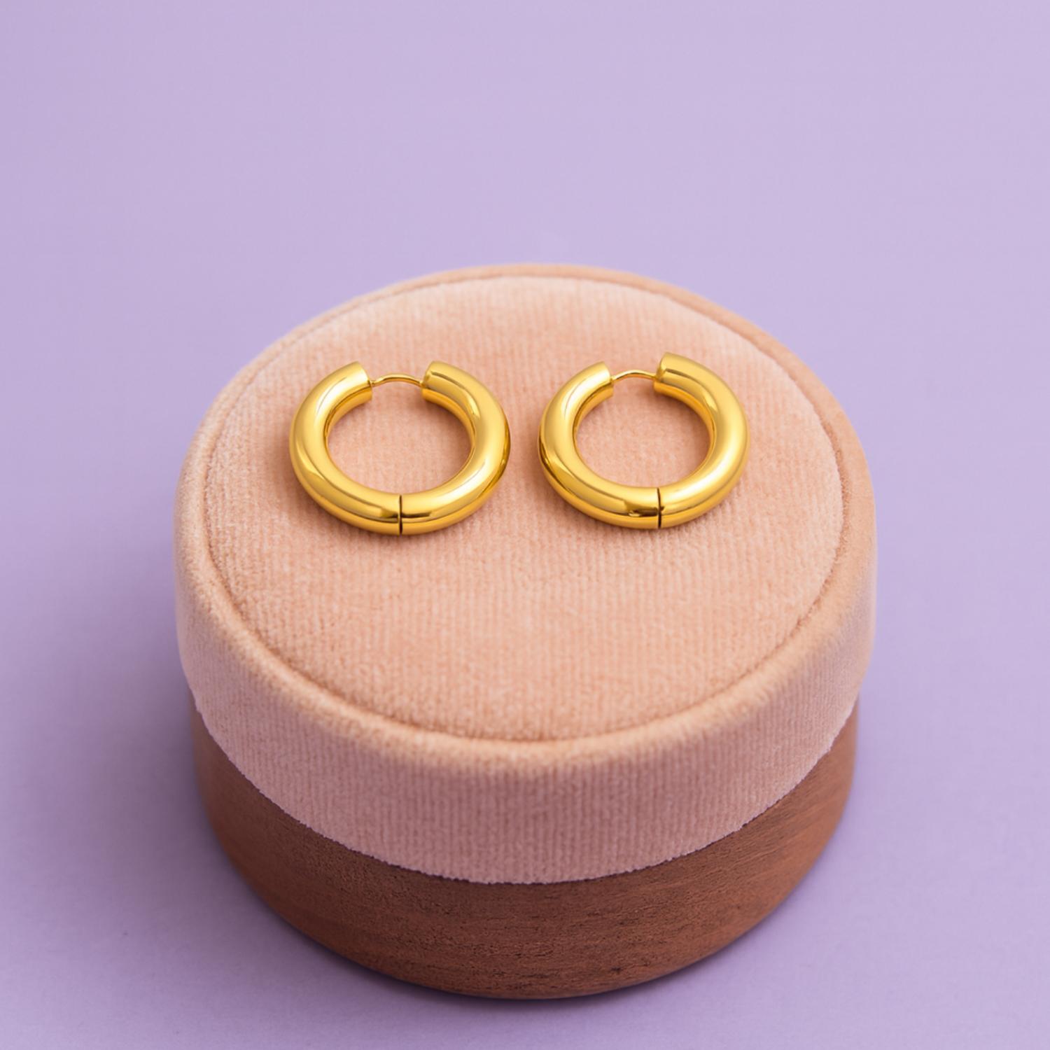 Classic Gold Round Hoop Earrings 925 Sterling Silver Yellow Plated