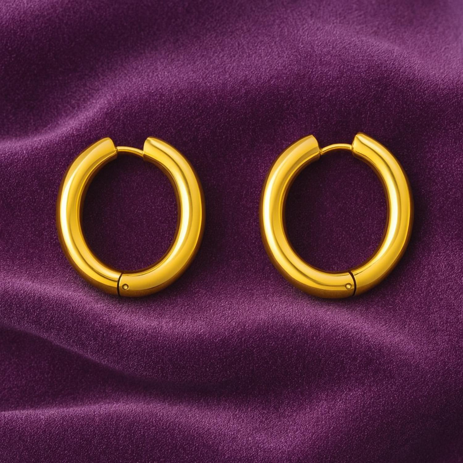 Classic Gold Round Hoop Earrings 925 Sterling Silver Yellow Plated