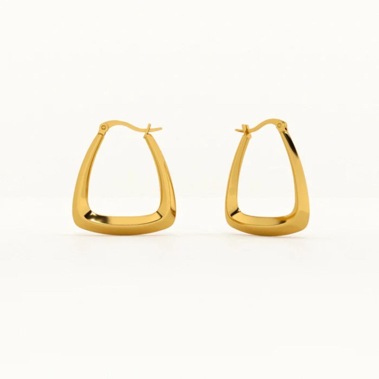 Geometric Triangle Shaped Hoop Earrings 925 Sterling Silver Yellow Plated