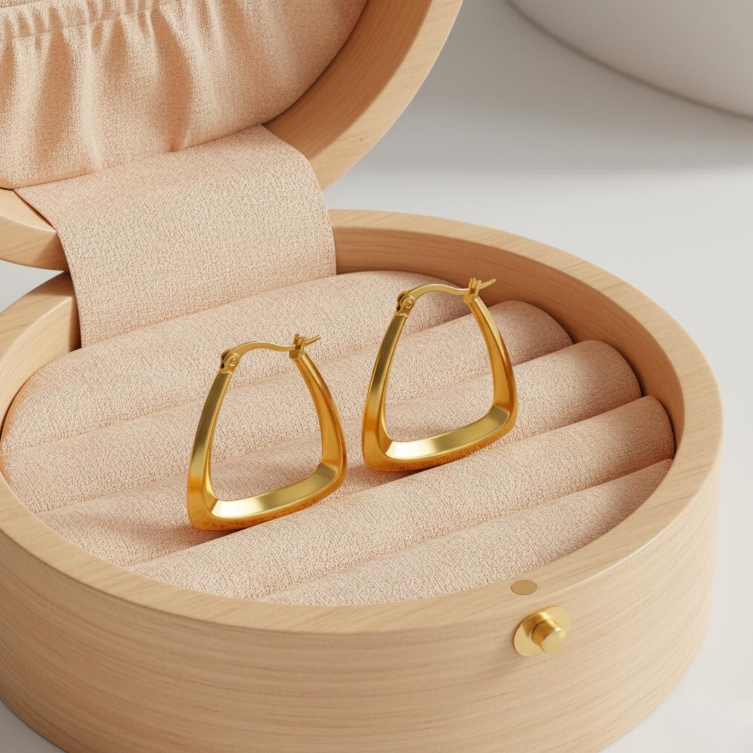 Geometric Triangle Shaped Hoop Earrings 925 Sterling Silver Yellow Plated