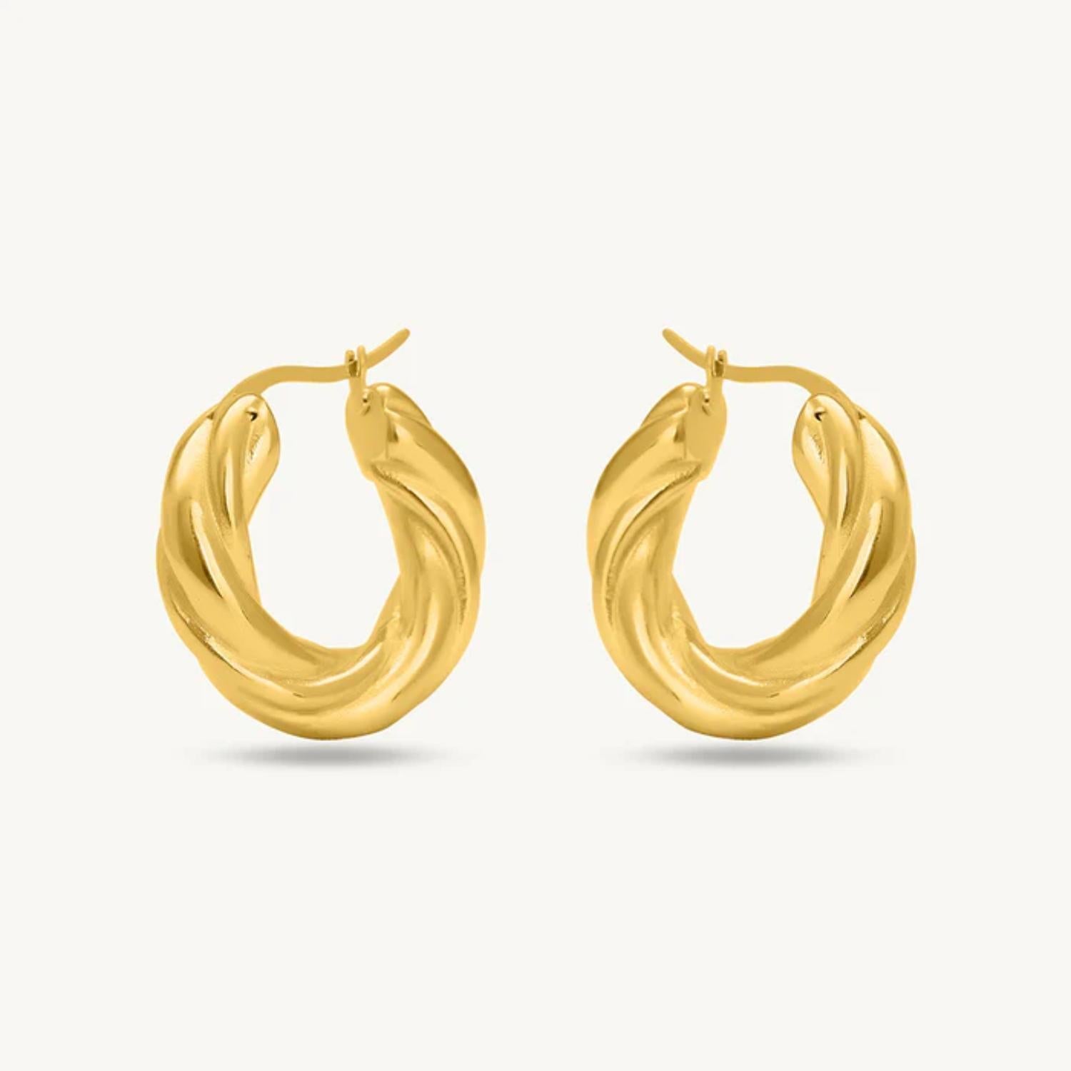 Twisted Bold Chunky Rope Hoop Earrings 925 Sterling Silver Yellow Plated