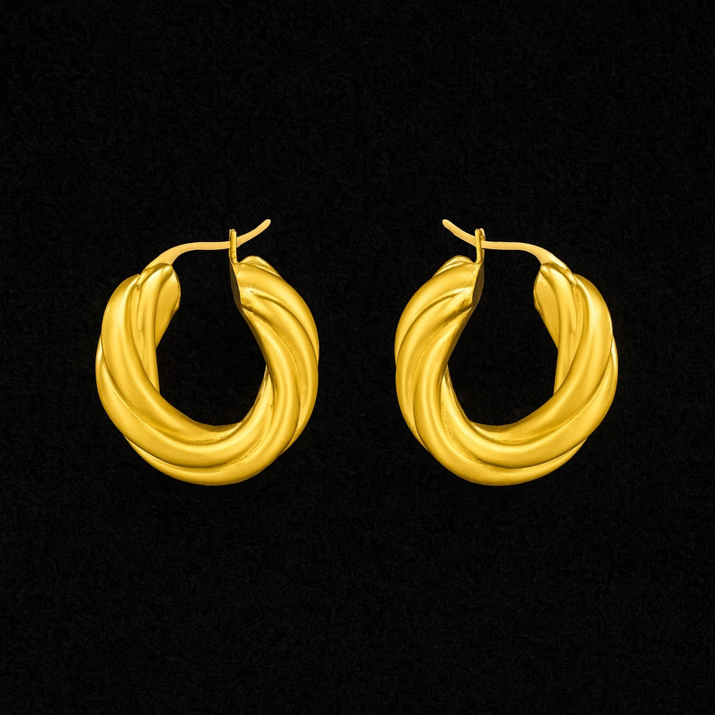 Twisted Bold Chunky Rope Hoop Earrings 925 Sterling Silver Yellow Plated