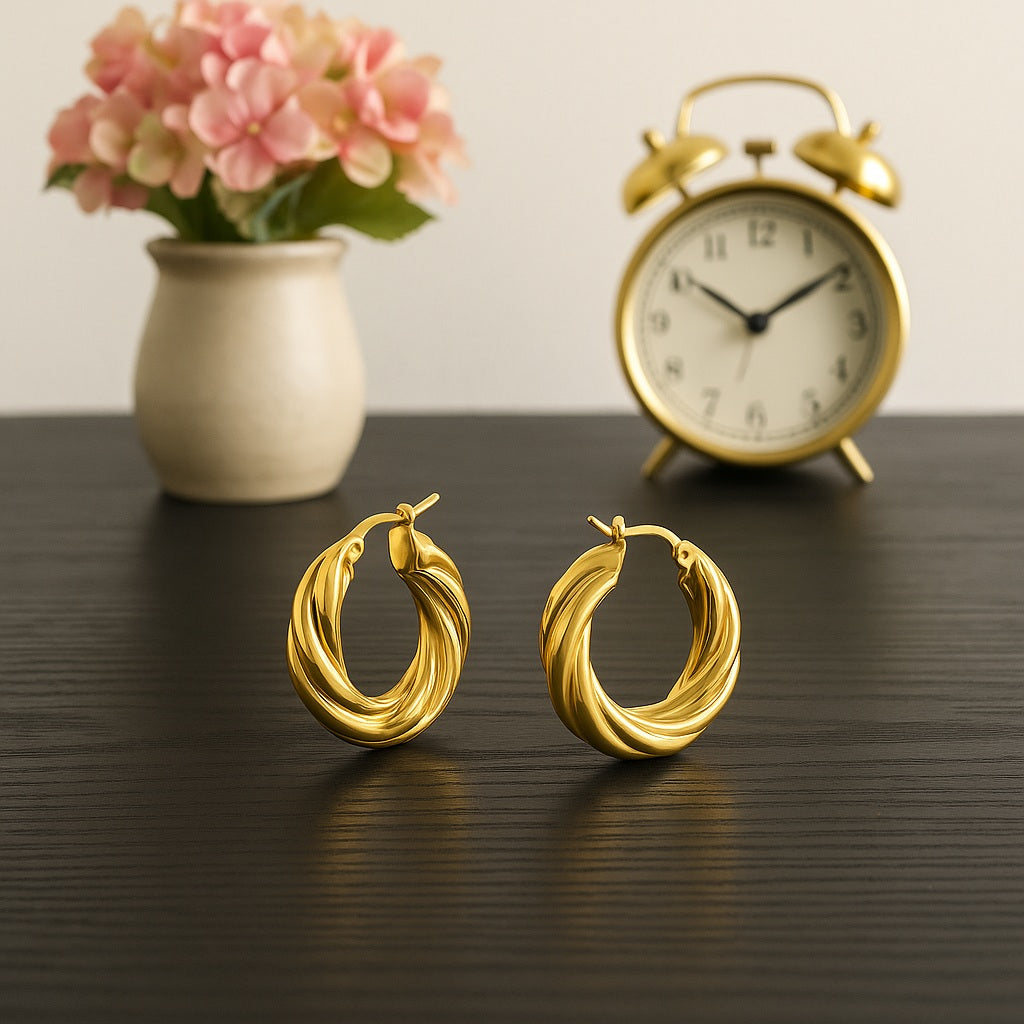 Twisted Bold Chunky Rope Hoop Earrings 925 Sterling Silver Yellow Plated