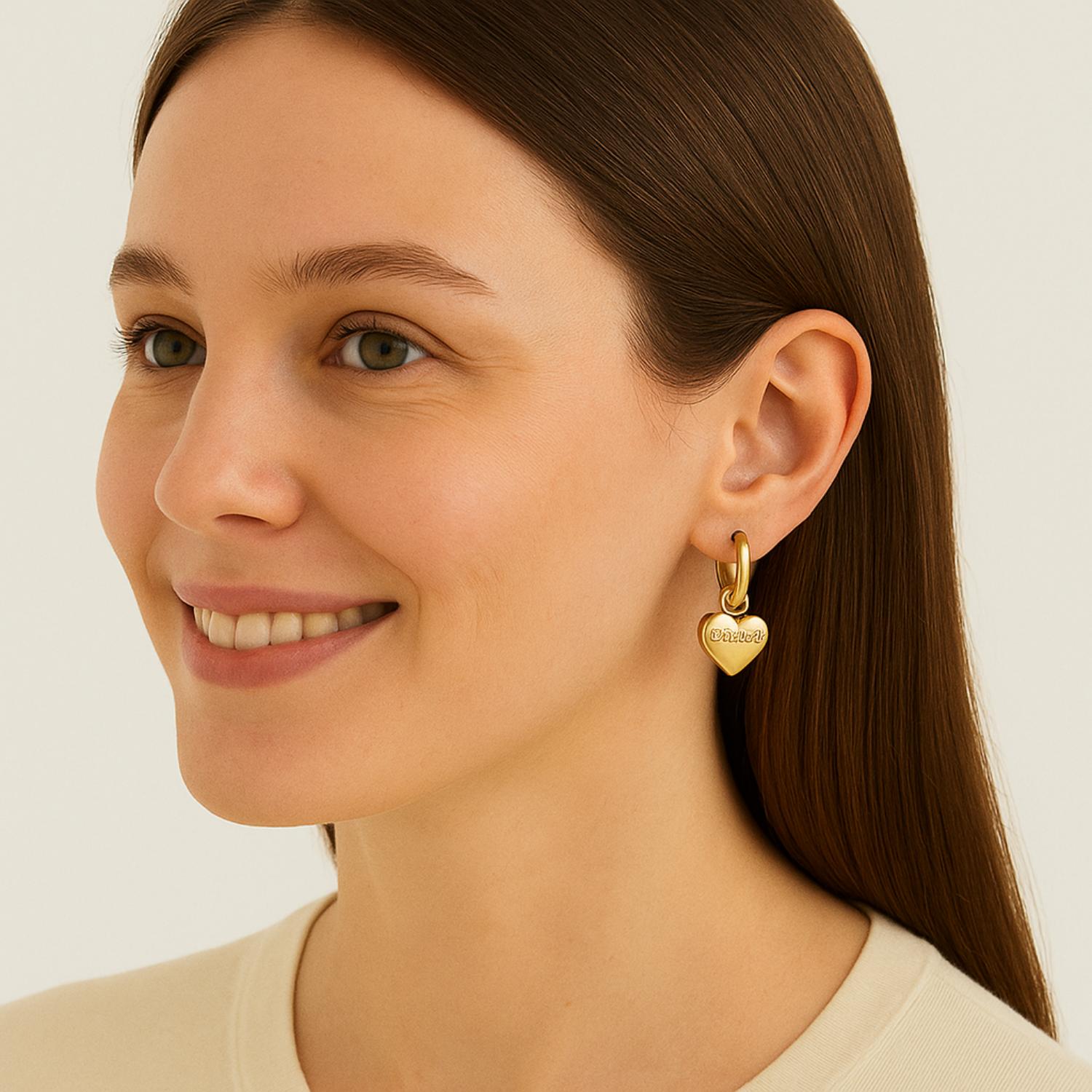 Romantic Heart Charm Hoop Earrings 925 Sterling Silver Gold Plated