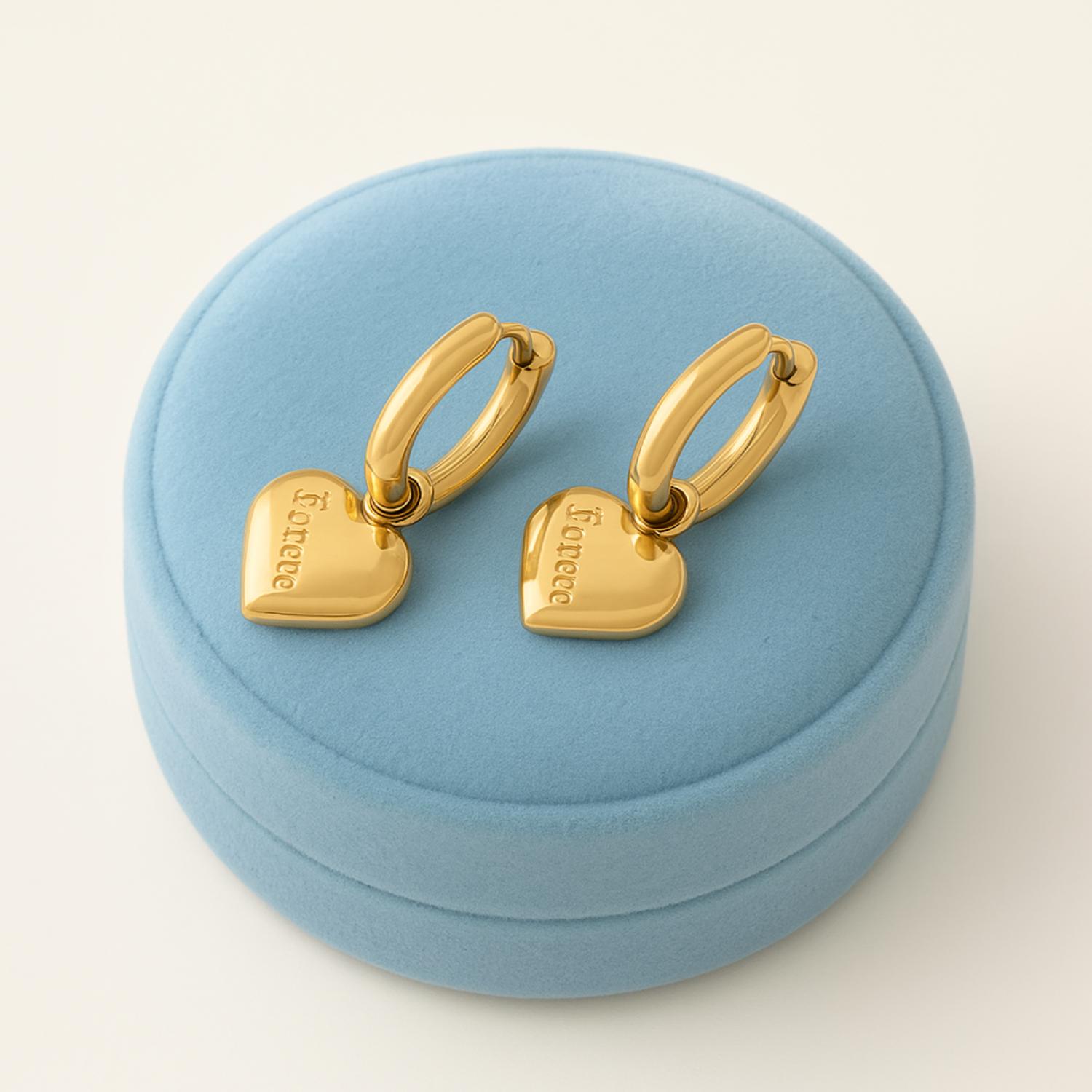 Romantic Heart Charm Hoop Earrings 925 Sterling Silver Gold Plated