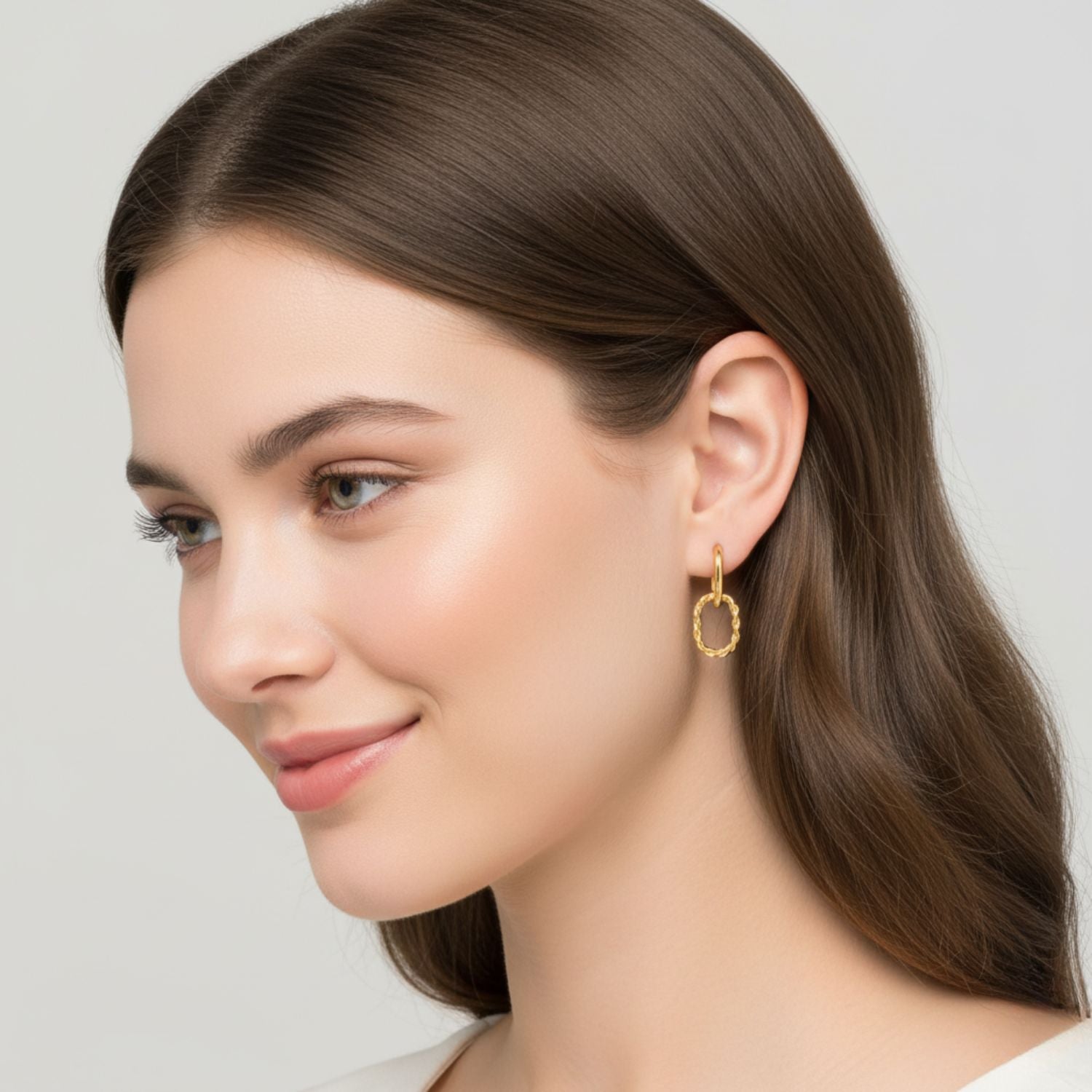 Twisted Oval Drop Hoop Earrings 925 Sterling Silver Yellow Plated