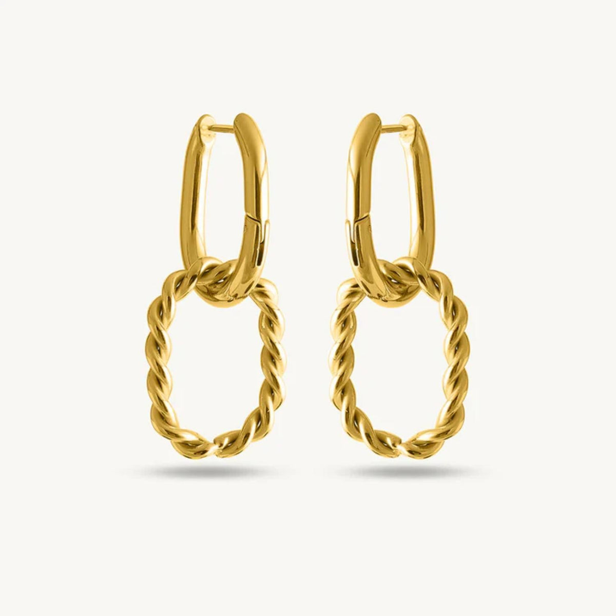 Twisted Oval Drop Hoop Earrings – 925 Sterling Silver