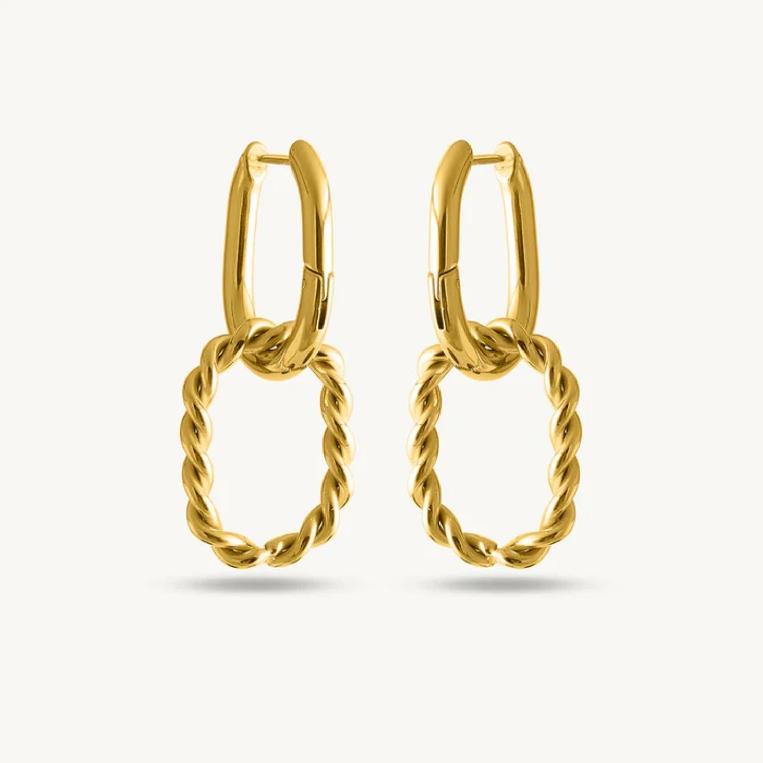 Twisted Oval Drop Hoop Earrings 925 Sterling Silver Yellow Plated