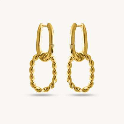 Twisted Oval Drop Hoop Earrings – 925 Sterling Silver