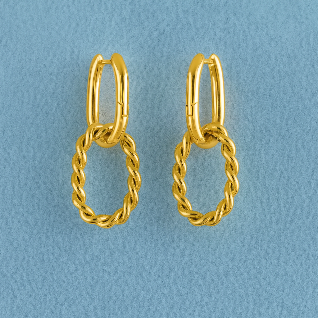Twisted Oval Drop Hoop Earrings – 925 Sterling Silver
