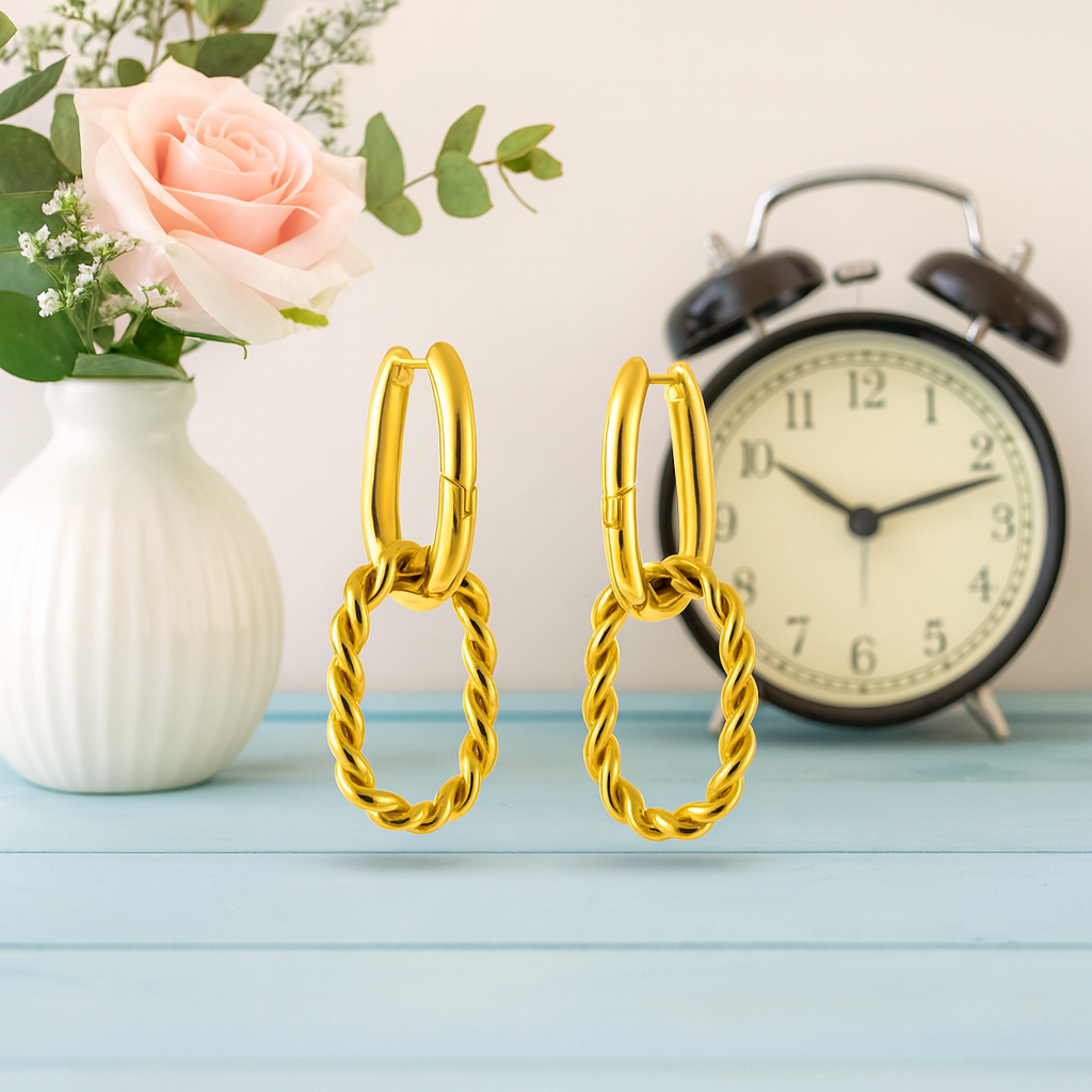Twisted Oval Drop Hoop Earrings – 925 Sterling Silver