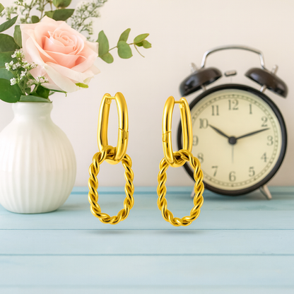 Twisted Oval Drop Hoop Earrings – 925 Sterling Silver