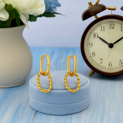 Twisted Oval Drop Hoop Earrings – 925 Sterling Silver