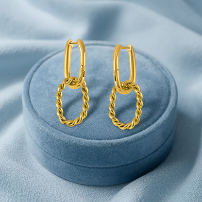Twisted Oval Drop Hoop Earrings – 925 Sterling Silver