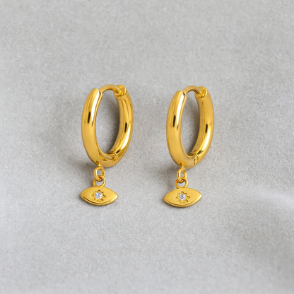 Evil Eye Charm Hoop Earrings – 925 Sterling Silver