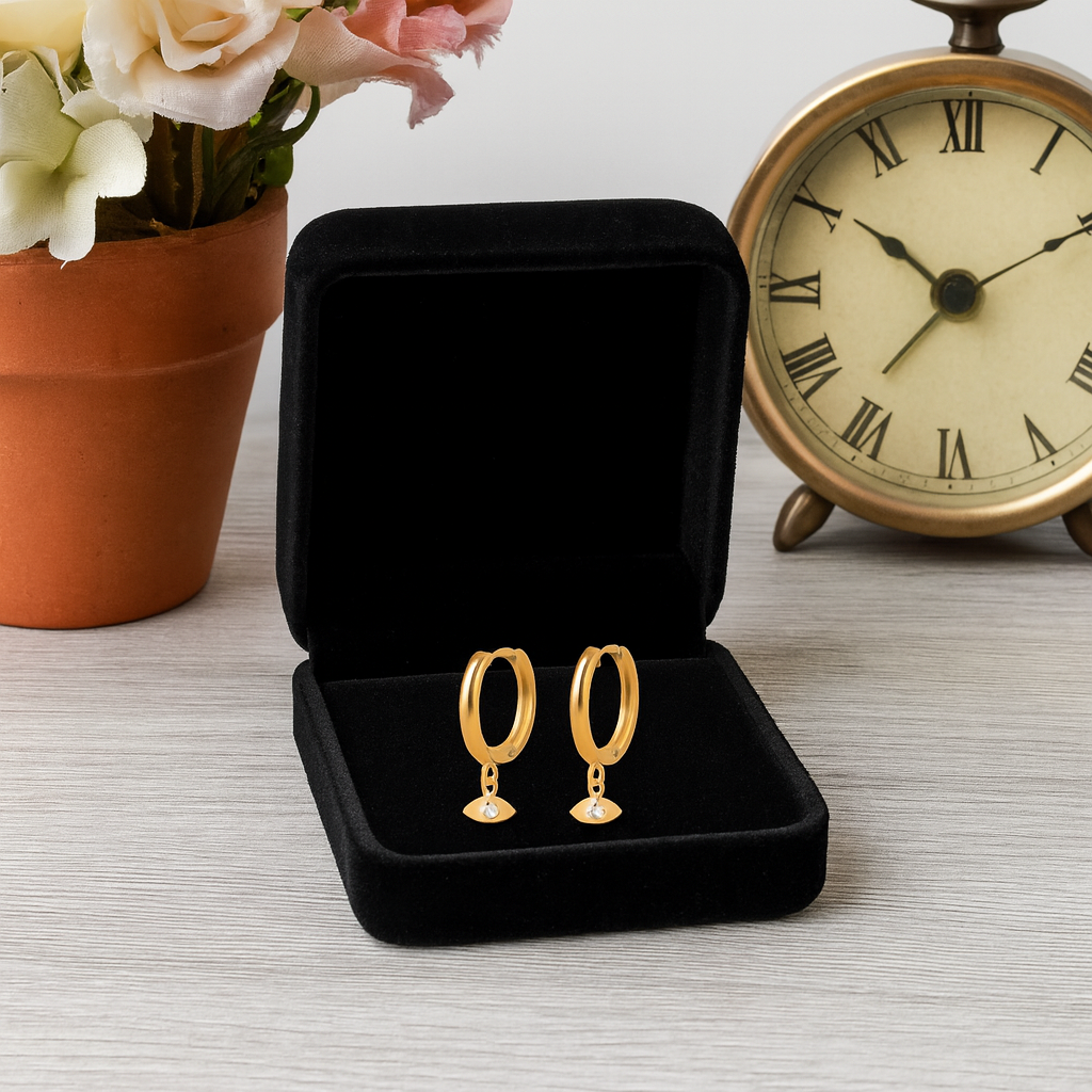 Evil Eye Charm Hoop Earrings 925 Sterling Silver Yellow Plated