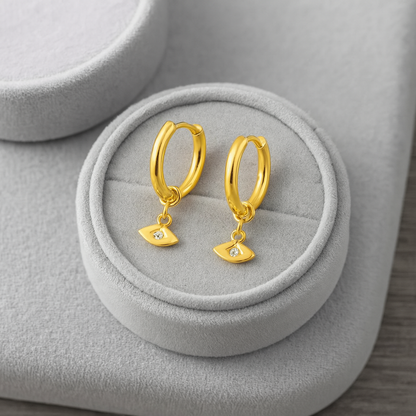 Evil Eye Charm Hoop Earrings – 925 Sterling Silver