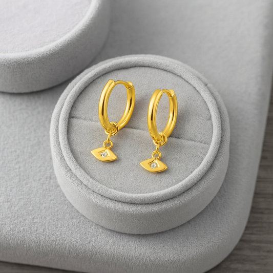 Evil Eye Charm Hoop Earrings – 925 Sterling Silver