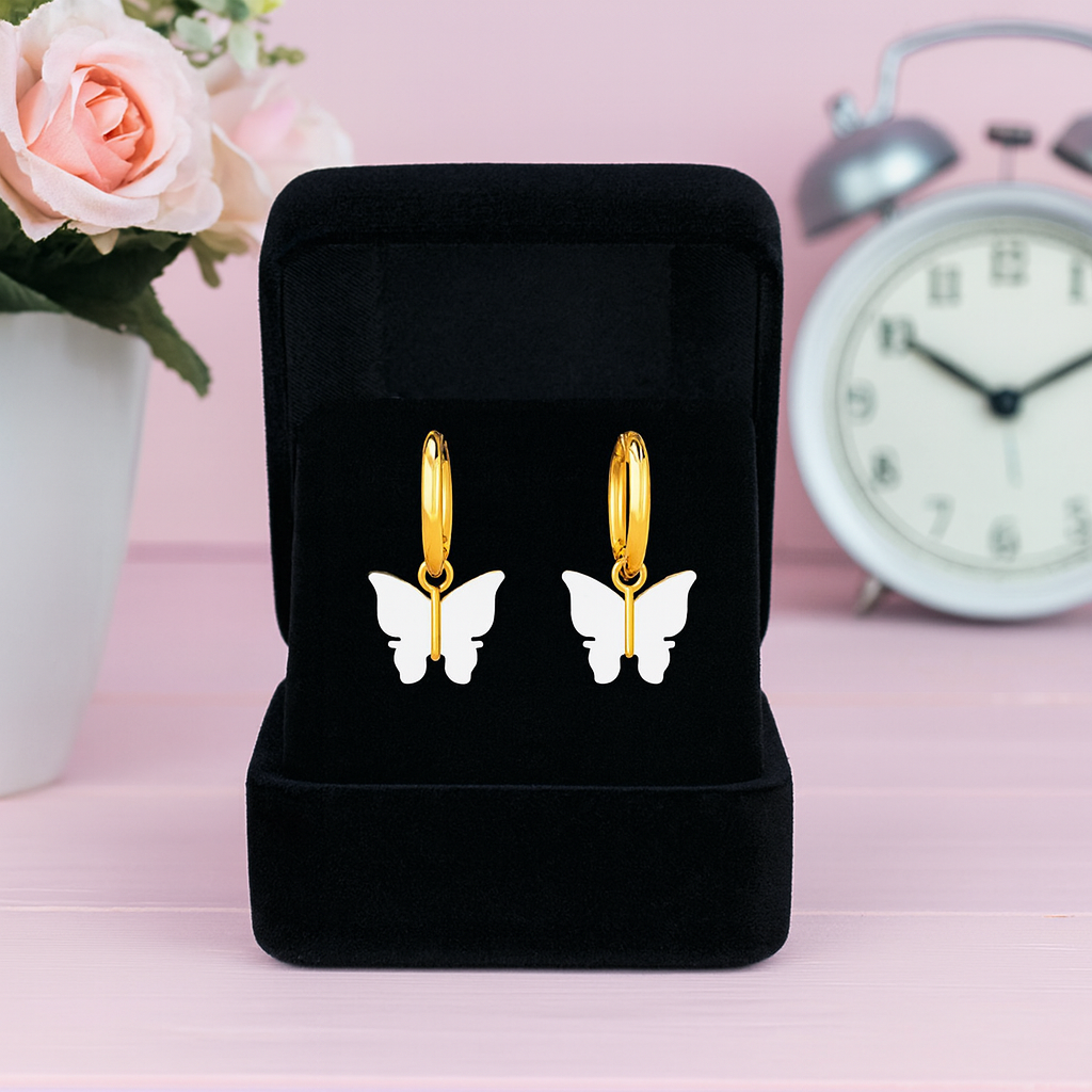 Butterfly Charm Hoop Earrings 925 Sterling Silver Yellow Plated