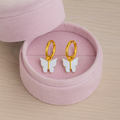 Butterfly Charm Hoop Earrings 925 Sterling Silver Yellow Plated