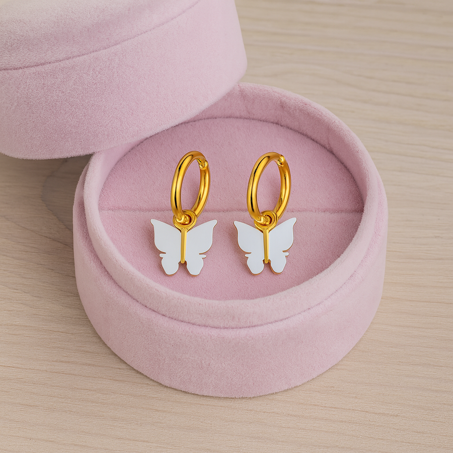 Butterfly Charm Hoop Earrings – 925 Sterling Silver