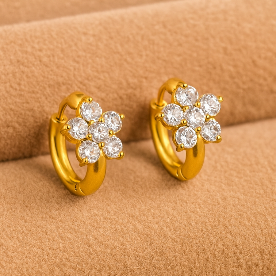 Floral Crystal Hoop Earrings – 925 Sterling Silver