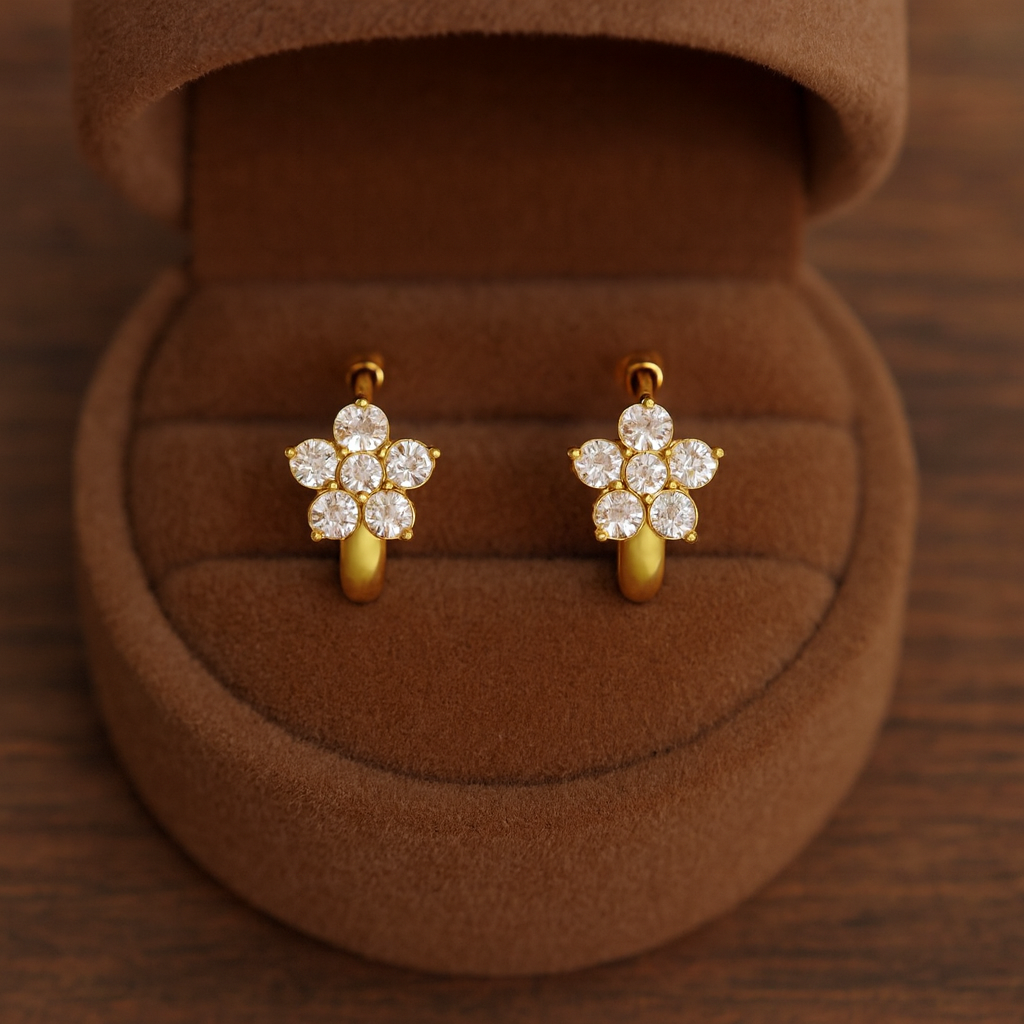 Floral Crystal Hoop Earrings 925 Sterling Silver Yellow Plated