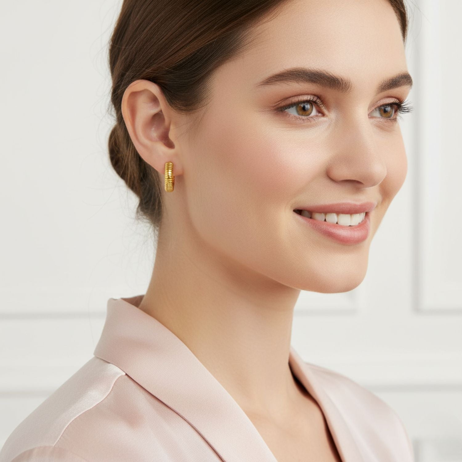 Textured Tube Hoop Earrings 925 Sterling Silver Yellow Plated