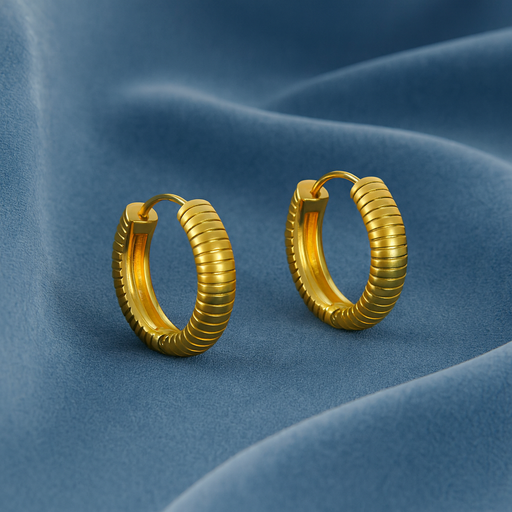 Textured Tube Hoop Earrings 925 Sterling Silver Yellow Plated