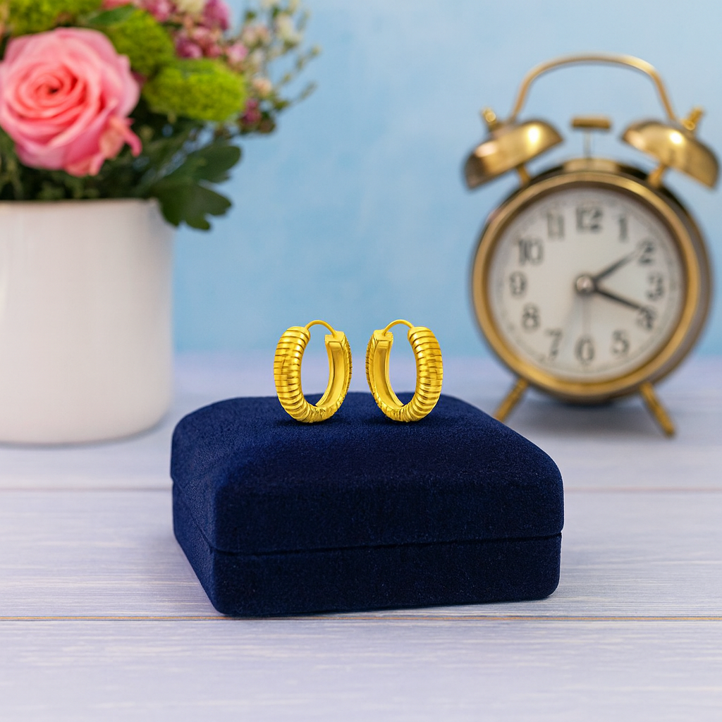 Textured Tube Hoop Earrings 925 Sterling Silver Yellow Plated