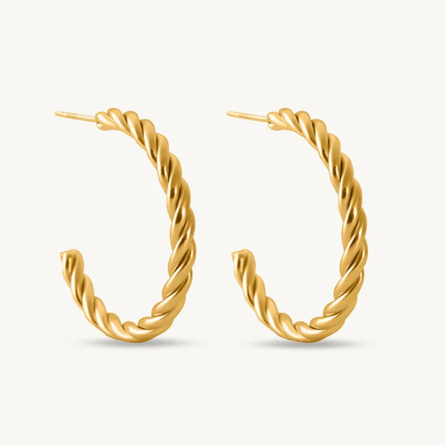 Twisted Rope Hoop Earrings 925 Sterling Silver Yellow Plated