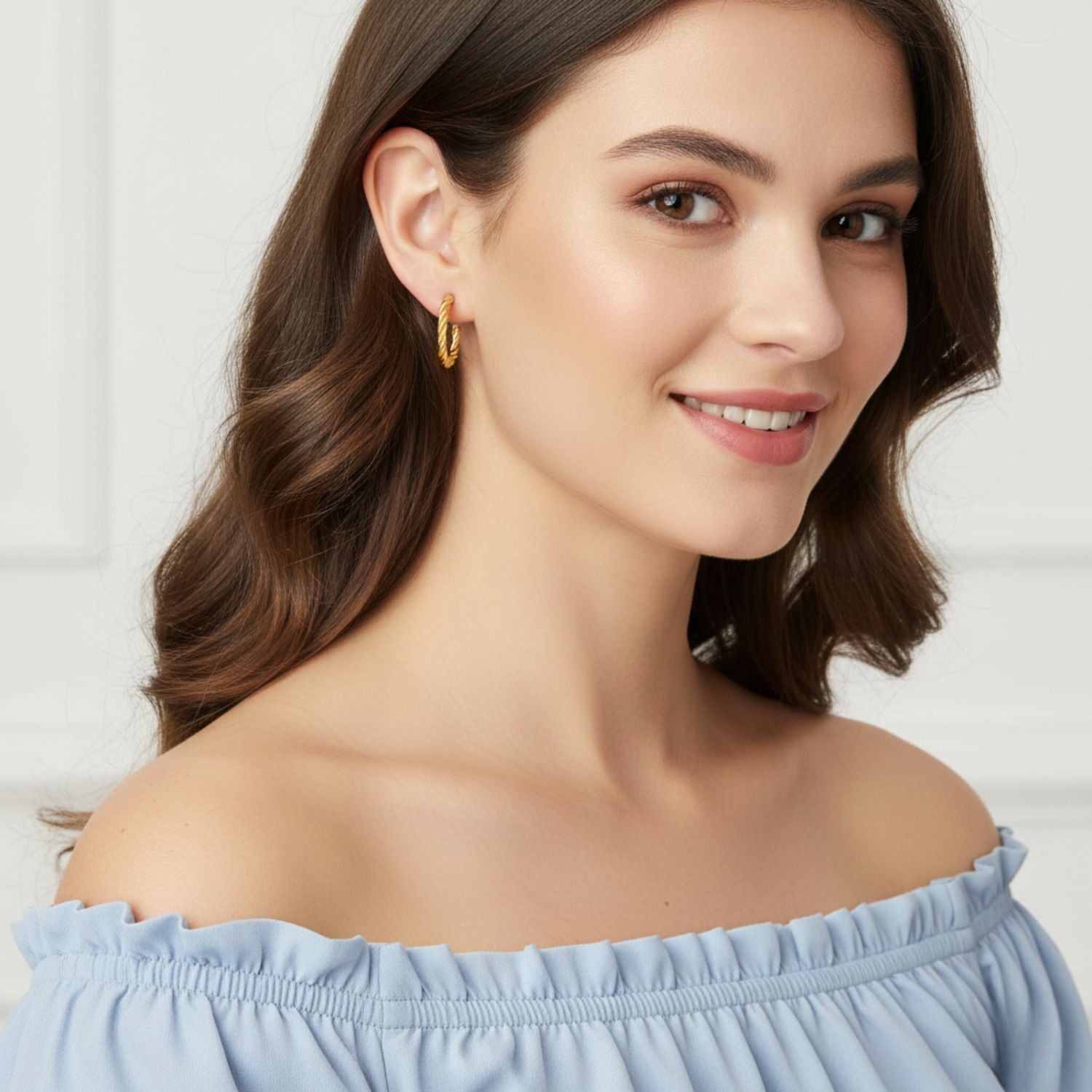 Twisted Rope Hoop Earrings 925 Sterling Silver Yellow Plated