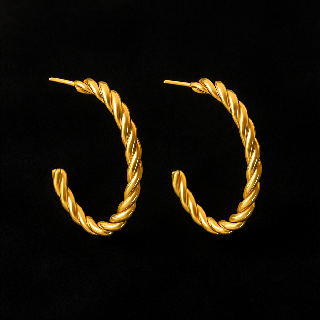 Twisted Rope Hoop Earrings 925 Sterling Silver Yellow Plated