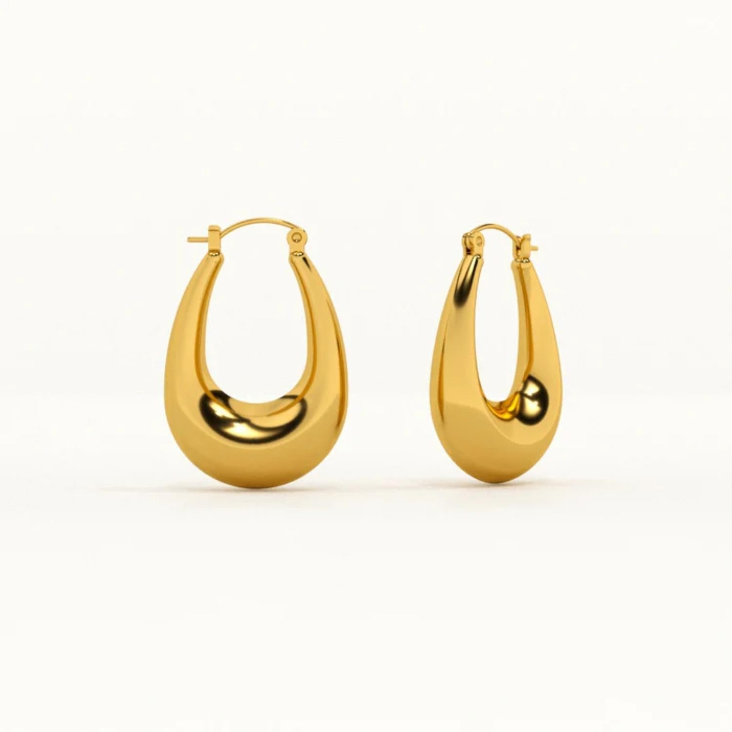 Teardrop Dome Hoop Earrings 925 Sterling Silver Yellow Plated
