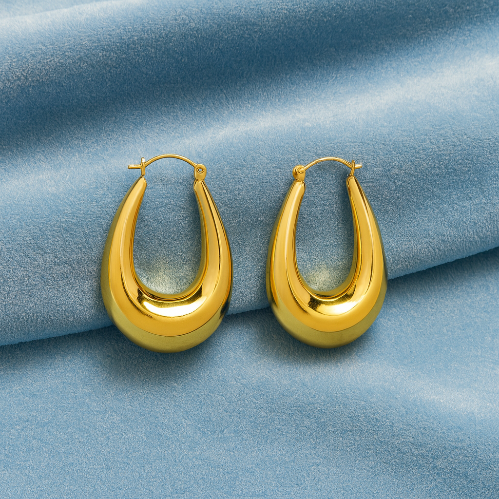 Teardrop Dome Hoop Earrings 925 Sterling Silver Yellow Plated