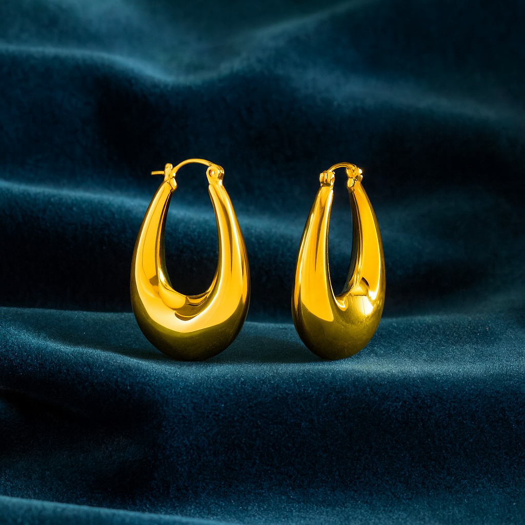 Teardrop Dome Hoop Earrings 925 Sterling Silver Yellow Plated