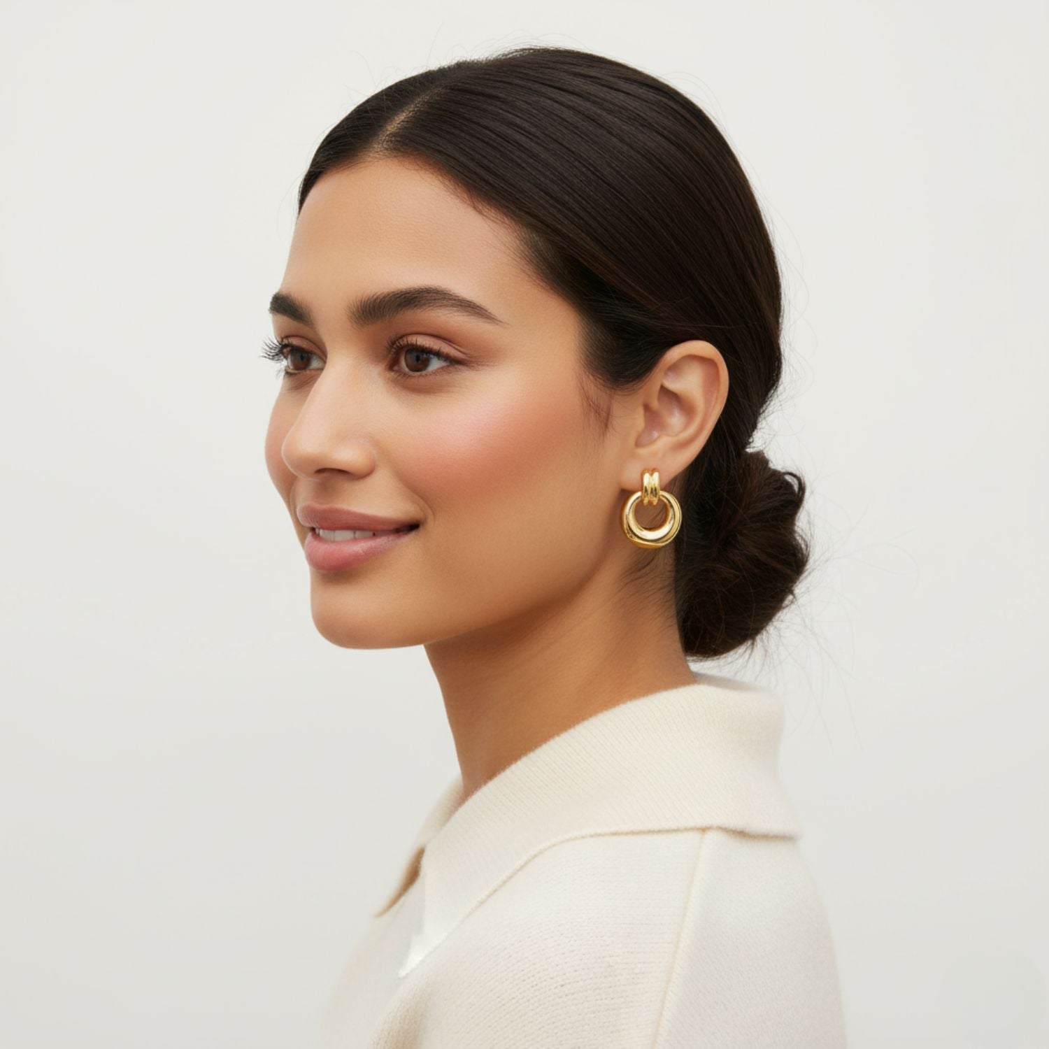 Chunky Round Drop Earrings 925 Sterling Silver Yellow Plated