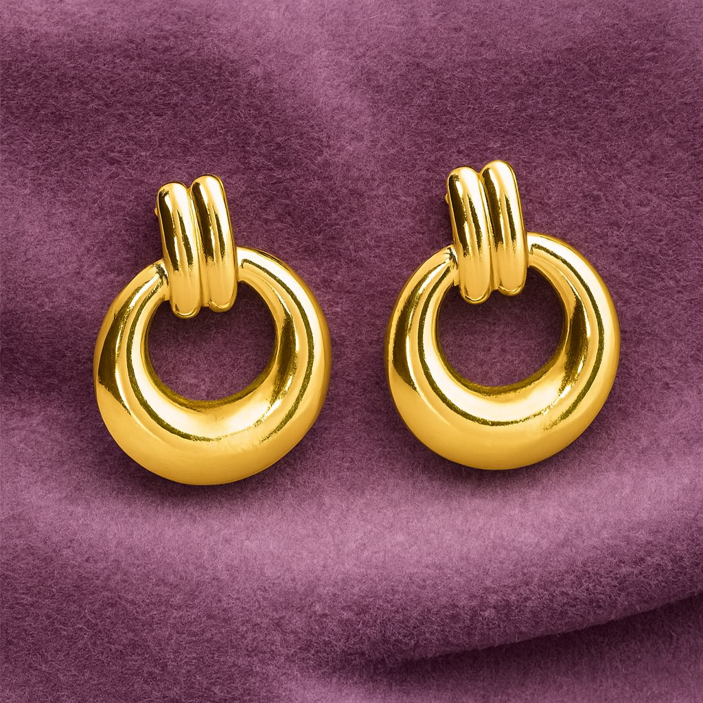 Chunky Round Drop Earrings 925 Sterling Silver Yellow Plated