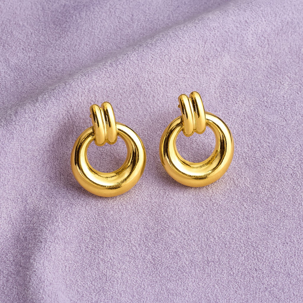 Chunky Round Drop Earrings 925 Sterling Silver Yellow Plated