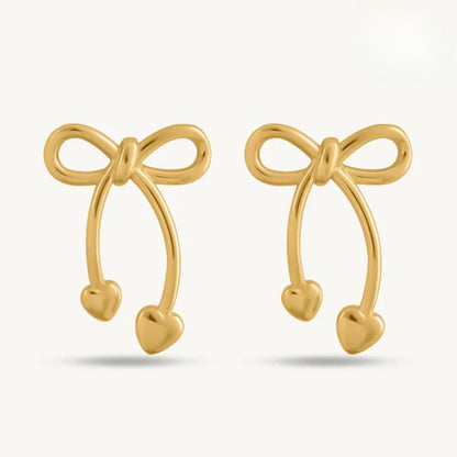 Bow Heart Drop Earrings – 925 Sterling Silver