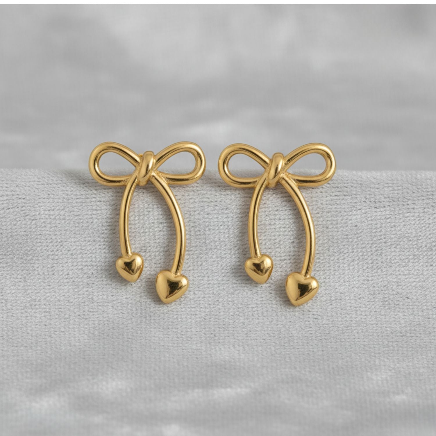 Bow Heart Drop Earrings 925 Sterling Silver Yellow Plated