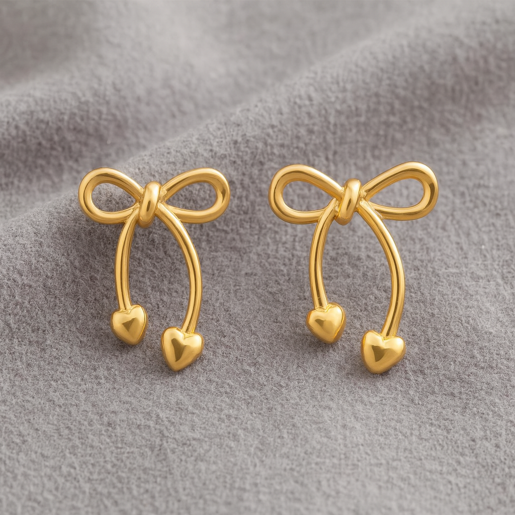 Bow Heart Drop Earrings – 925 Sterling Silver