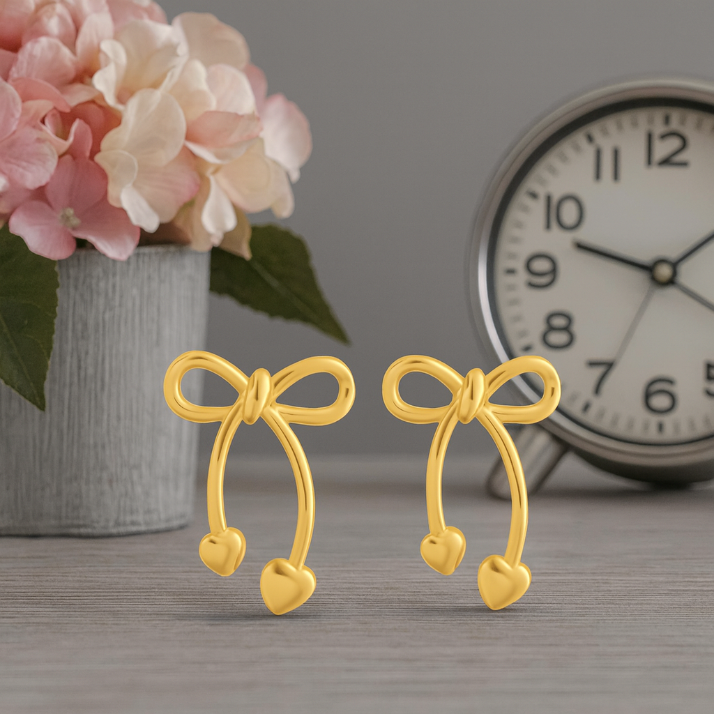 Bow Heart Drop Earrings – 925 Sterling Silver